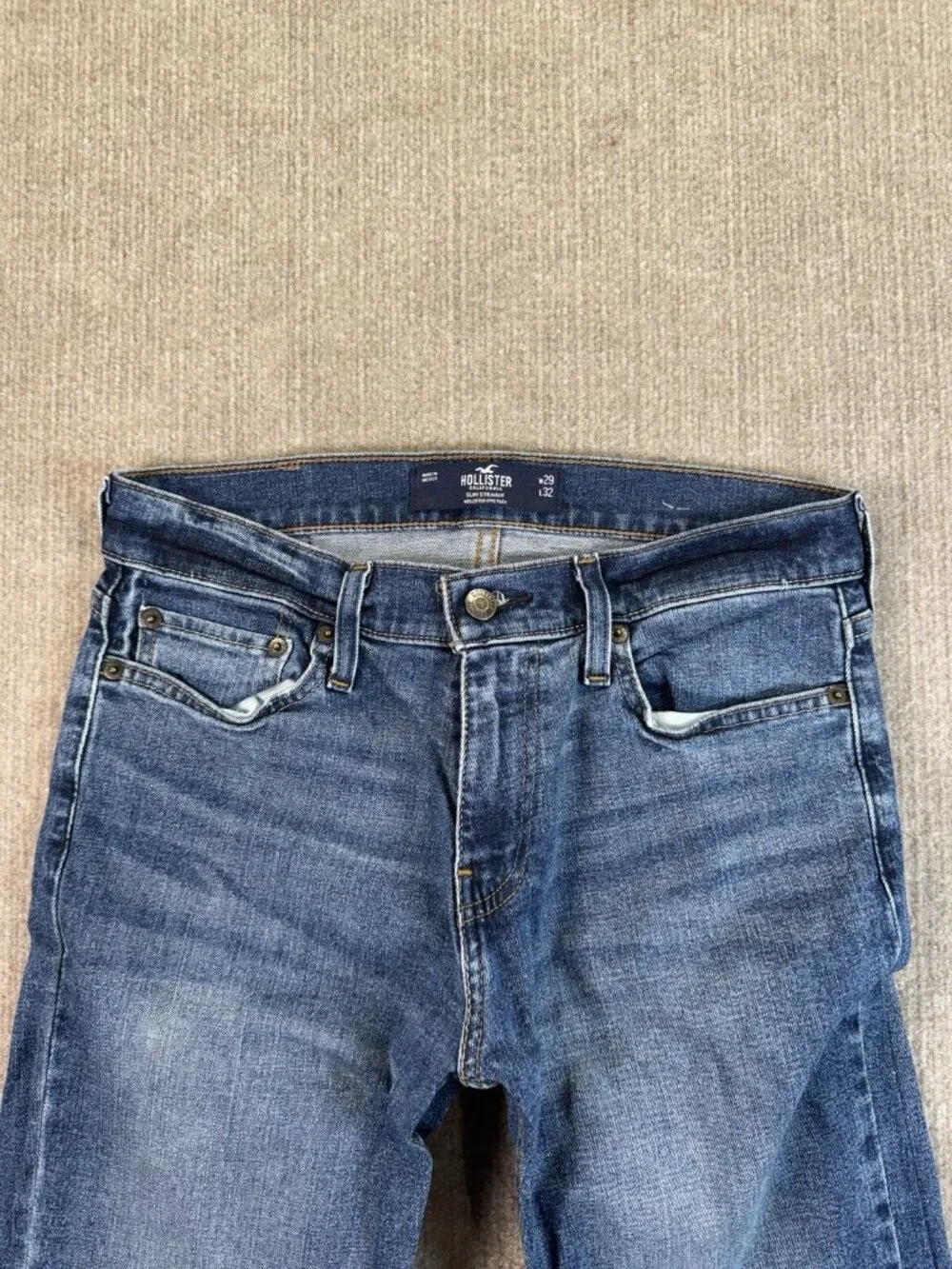 Hollister Jeans Mens 29x32 Blue Epic Flex Slim Straight Distressed Denim Pants